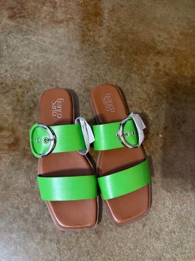 Franco Sarto Neon Green Buckle Slide Sandals